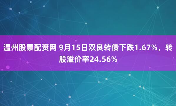 温州股票配资网 9月15日双良转债下跌1.67%，转股溢价率24.56%